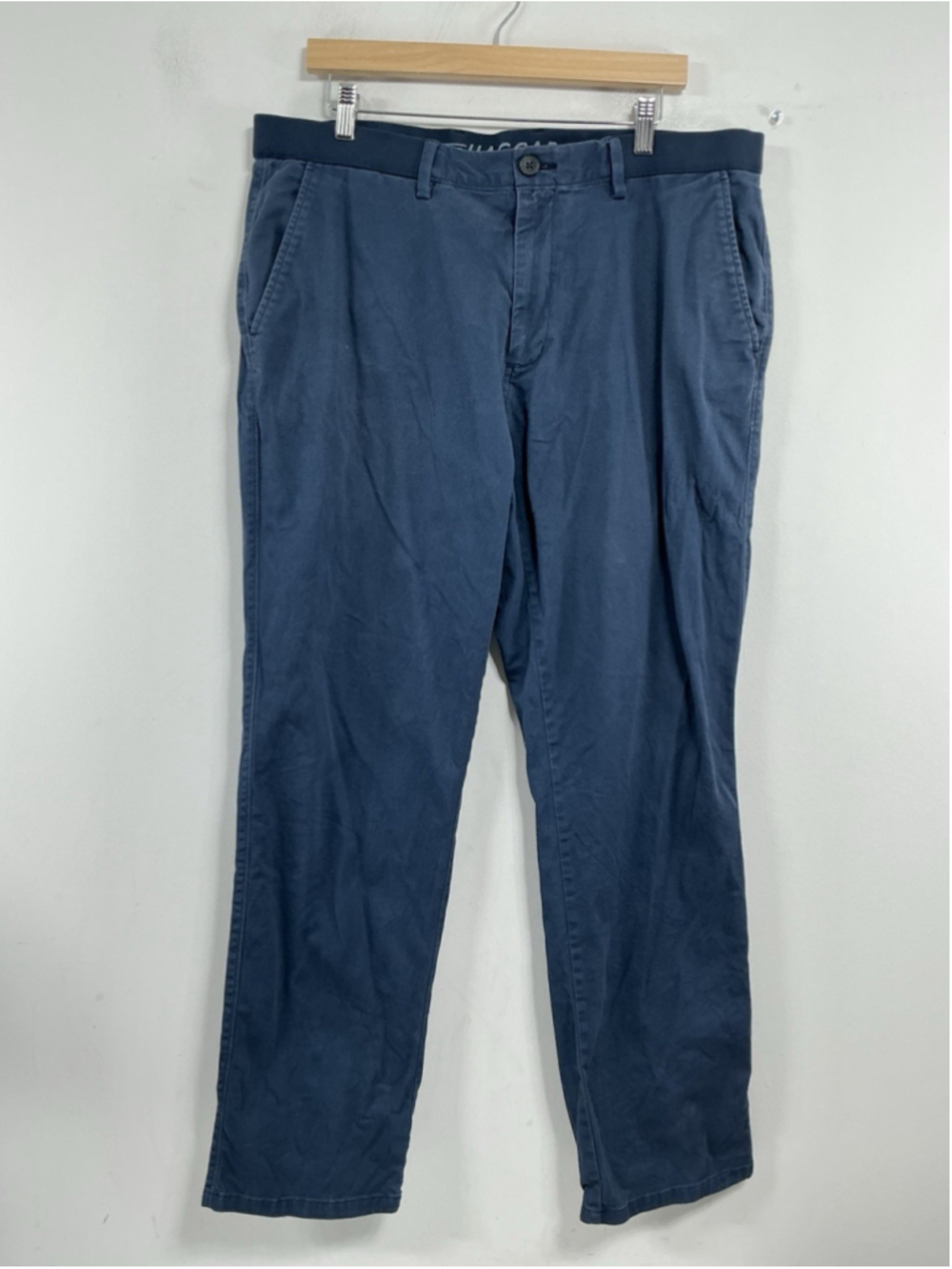 Mens Haggar Casual Pants Blue 38x32 Elastic Waist Band